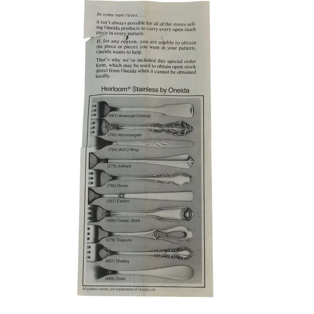 Oneida Juilliard Heirloom Stainless Flatware 5 Pc Place Setting Fork Knife Spoon